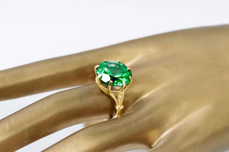 Styl Vintage Pierścionek Szmaragd 14k żółte złoto vrc073y